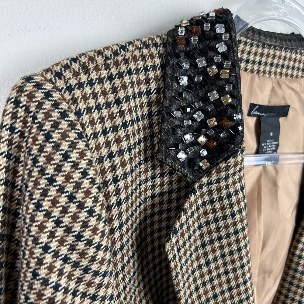 Lane Bryant Houndstooth Blazer beaded collar size: 16 - Picture 4 of 14